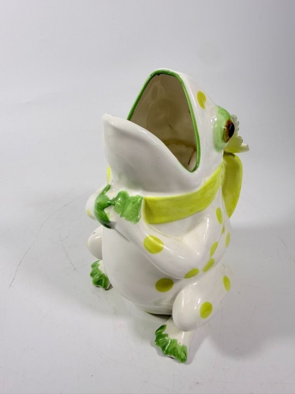 Frog Pitcher Vase Seymour Mann Hand Painted Ceramic Yellow Green Polka Dots Butt - Picture 10 of 16